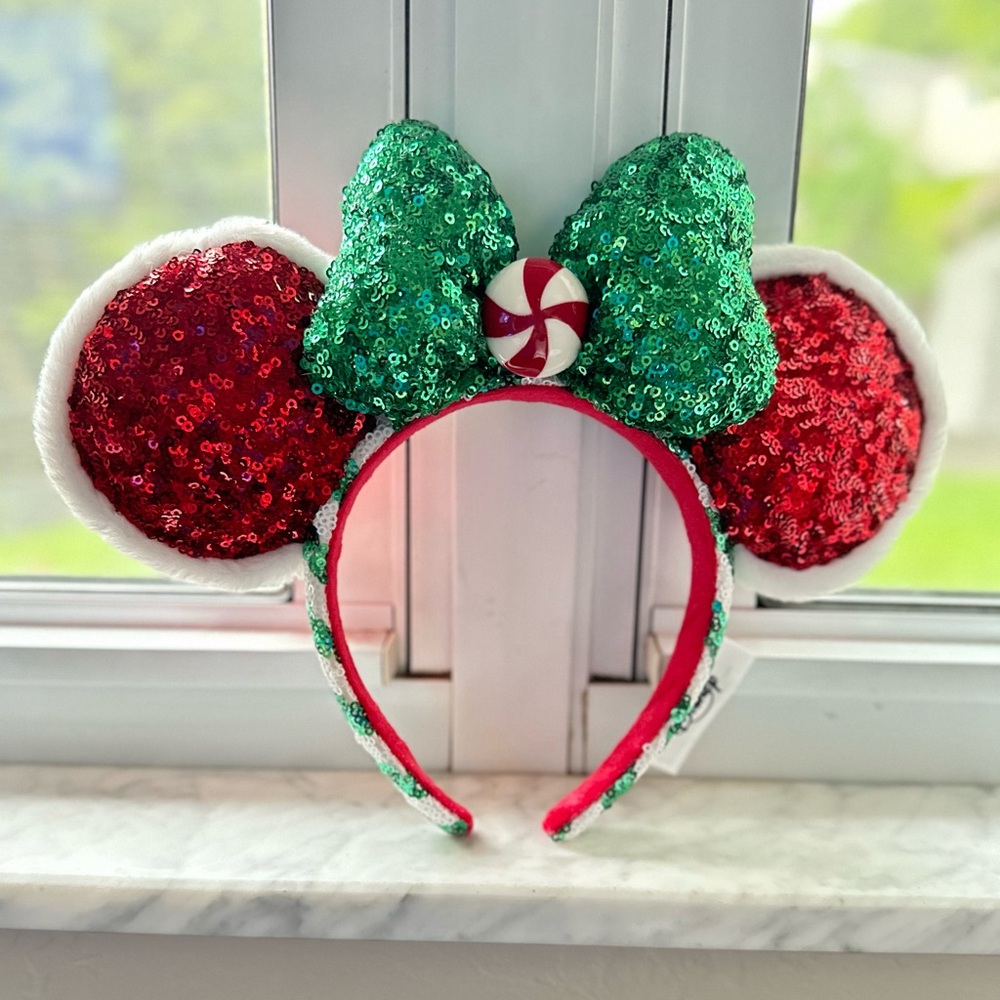 Disney Red & Green Sequin Holiday Minnie Ears Headband
